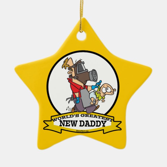 WORLDS GREATEST NEW DADDY MEN CARTOON CERAMIC ORNAMENT (Front)