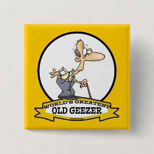 WORLDS GREATEST OLD GEEZER CARTOON 2 INCH SQUARE BUTTON