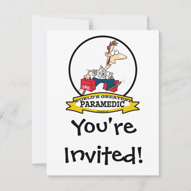 WORLDS GREATEST PARAMEDIC MEN CARTOON INVITATION (Front)