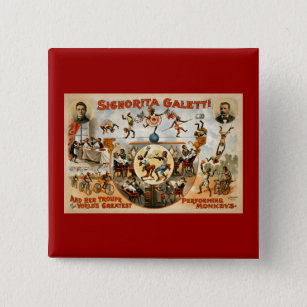 World's Greatest Performing Monkeys 1892 2 Inch Square Button