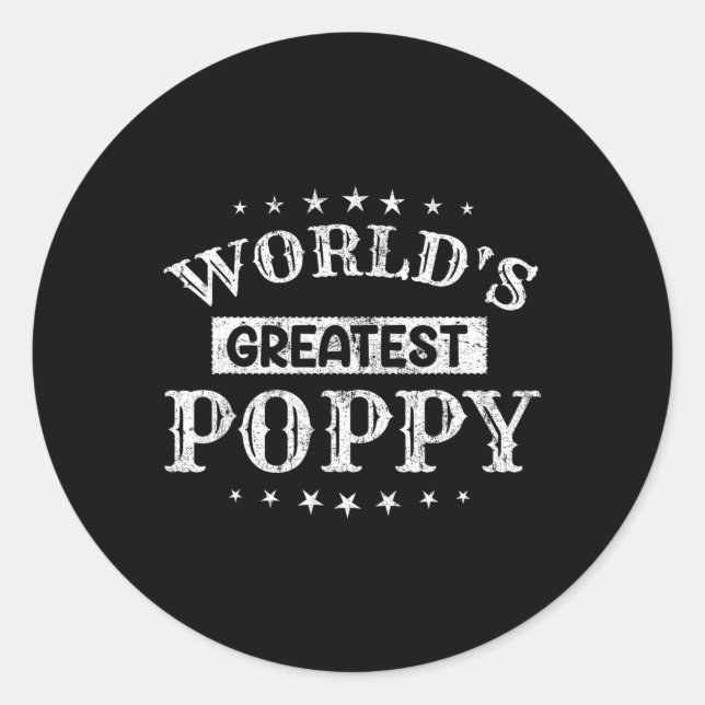 Worlds Greatest Poppy Fathers Day Grandpa Men  Classic Round Sticker (Front)