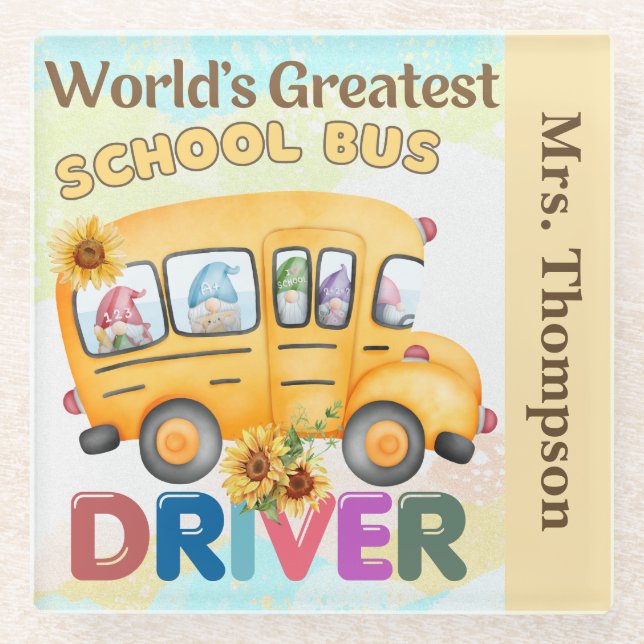 World's Greatest School Bus Driver Personalized Glass Coaster (Front)