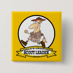 WORLDS GREATEST SCOUT LEADER MEN CARTOON 2 INCH SQUARE BUTTON