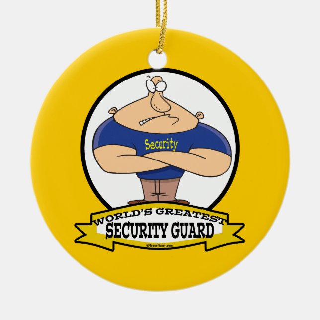 WORLDS GREATEST SECURITY GUARD MEN CARTOON CERAMIC ORNAMENT (Front)