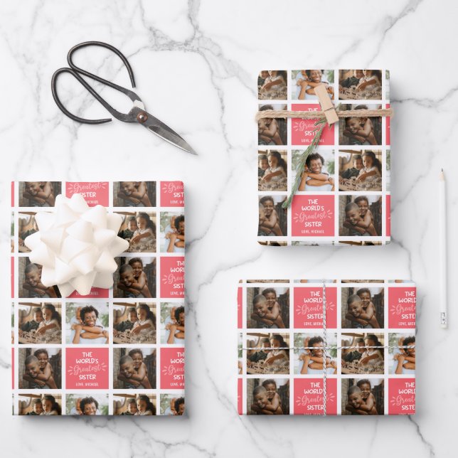 World's Greatest Sister Photo Collage Wrapping Paper Sheet (Front)