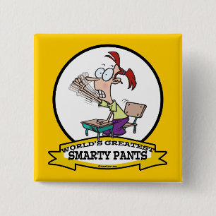 WORLDS GREATEST SMARTY PANTS CARTOON 2 INCH SQUARE BUTTON