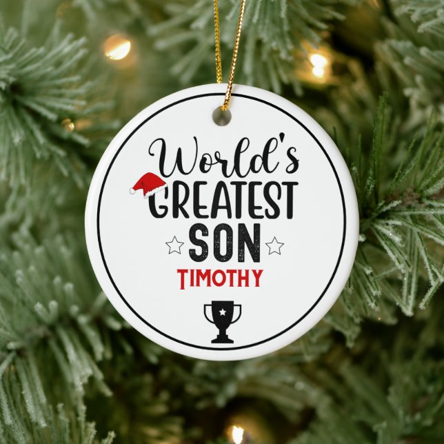 World's Greatest Son  Trophy Name Ceramic Ornament (Tree)