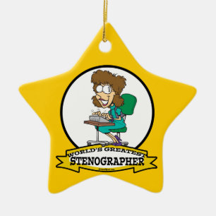 WORLDS GREATEST STENOGRAPHER WOMEN CARTOON CERAMIC ORNAMENT