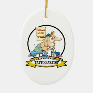 WORLDS GREATEST TATTOO ARTIST CARTOON CERAMIC ORNAMENT