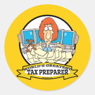 WORLDS GREATEST TAX PREPARER CARTOON CLASSIC ROUND STICKER