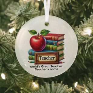 World's greatest Teacher add name Glass Ornament