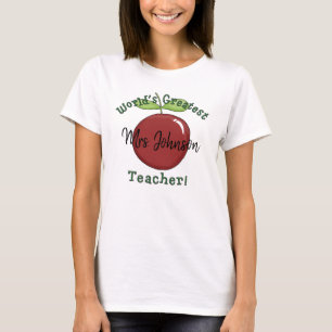 World's Greatest Teacher Cute Apple with Name T-Shirt