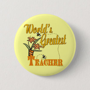 World's Greatest Teacher Floral 2 Inch Round Button