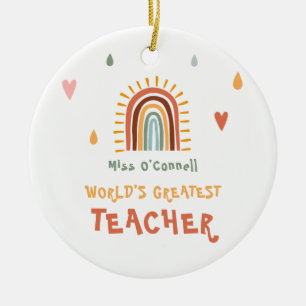World's Greatest Teacher Gift Boho Rainbow Ceramic Ornament