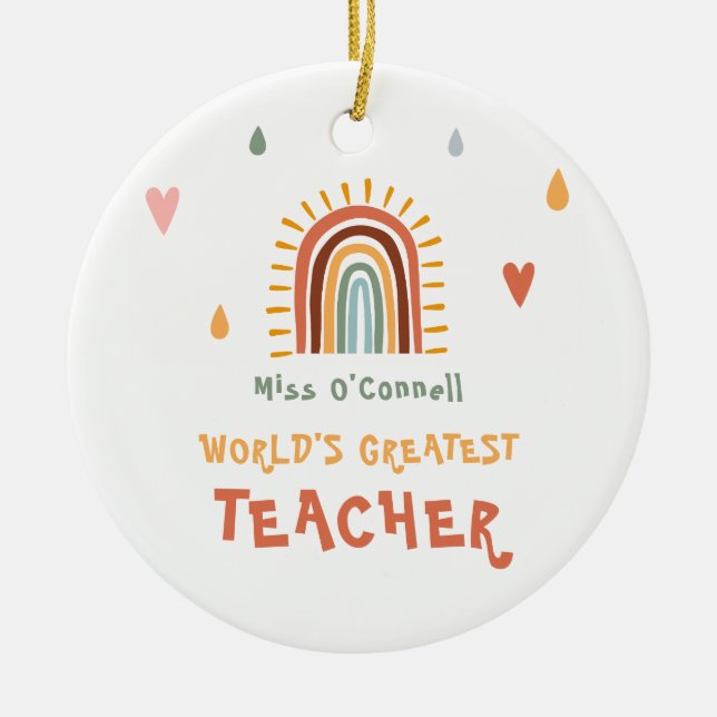 World's Greatest Teacher Gift Boho Rainbow Ceramic Ornament (Front)
