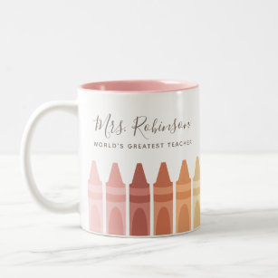 Worlds Greatest Teacher Rainbow Crayon Two-Tone Coffee Mug
