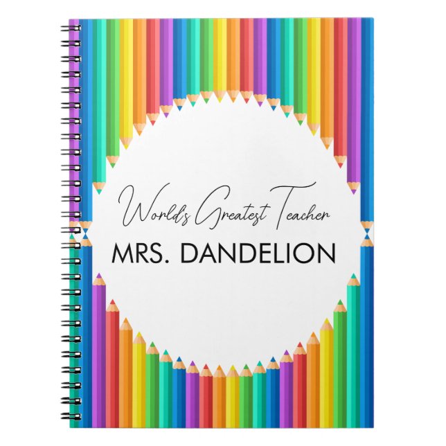 Worlds Greatest Teacher Rainbow Crayons School Notebook (Front)