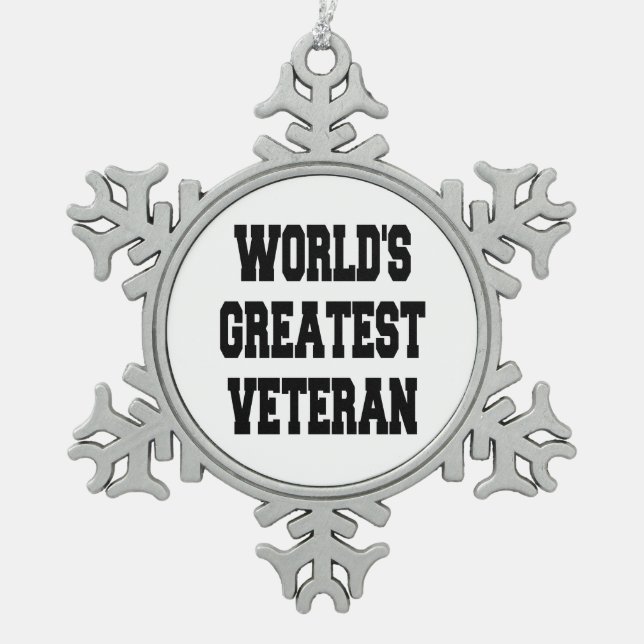 Worlds Greatest Veteran Snowflake Pewter Christmas Ornament (Front)