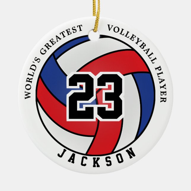World's Greatest 🏐 Volleyball  Red, White & Blue Ceramic Ornament (Front)