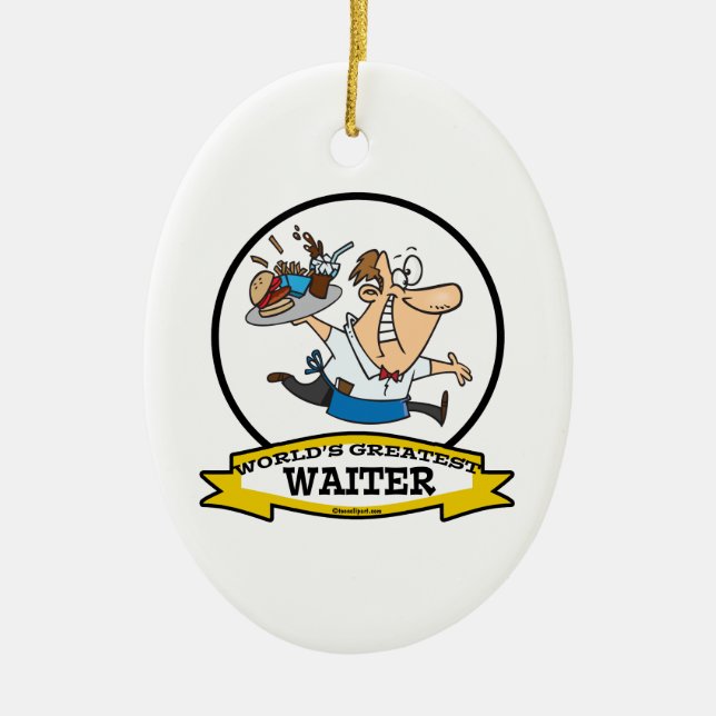 WORLDS GREATEST WAITER II MEN CARTOON CERAMIC ORNAMENT (Front)