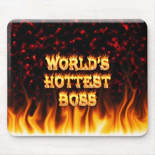 World's hottest Boss fire and flames red marble Mouse Pad (Front)
