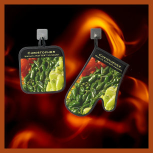 World's HOTTEST Husband Boyfriend Chili Pepper Oven Mitt & Pot Holder Set