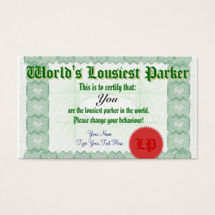 World's Lousiest Parker Bad Parking Certificate