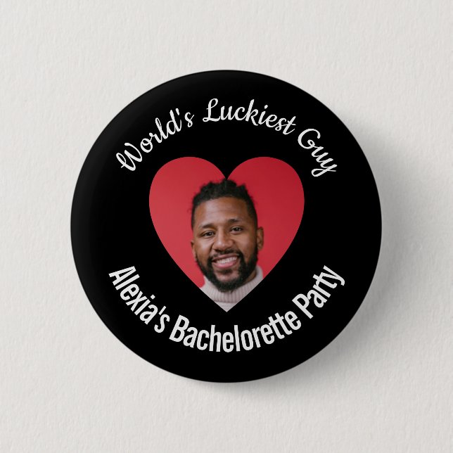 World's Luckiest Guy Bachelorette Party Pin Button (Front)