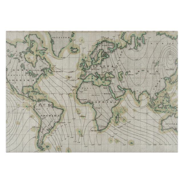 World's magnetic declination cutting board (Front)