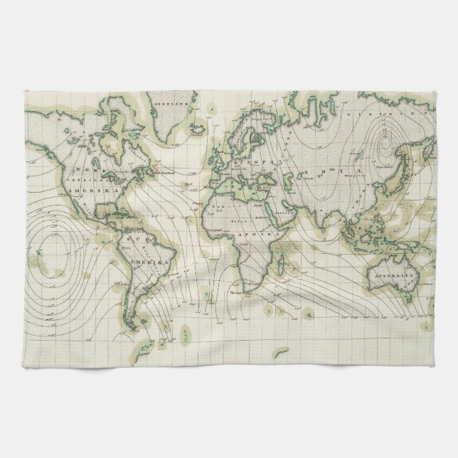 World's magnetic declination kitchen towel (Horizontal)