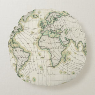 World's magnetic declination round pillow