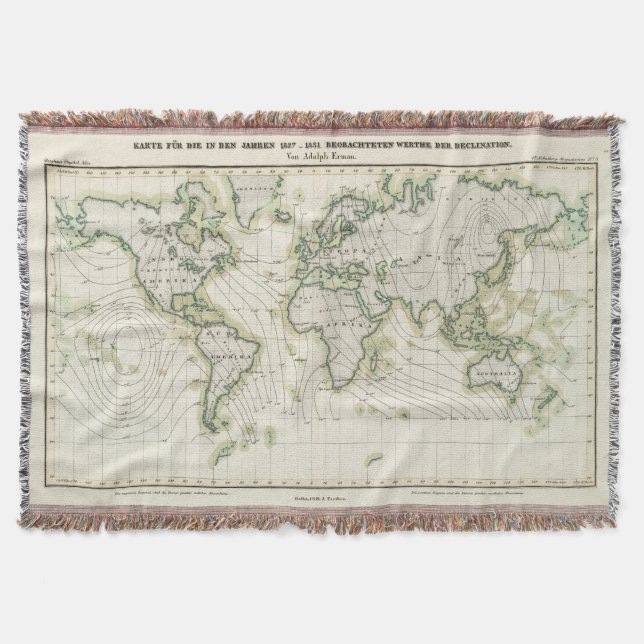 World's magnetic declination throw blanket (Front)