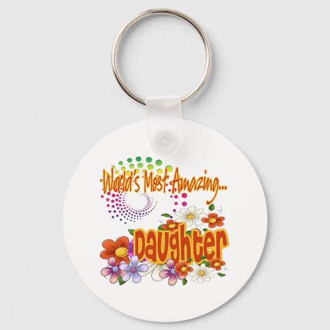 World's Most Amazing Daughter Tropical Flowers Keychain (Front)