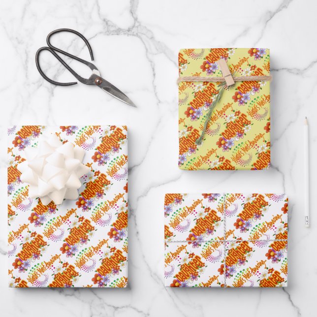 World's Most Amazing Daughter Tropical Flowers Wrapping Paper Sheet (Front)