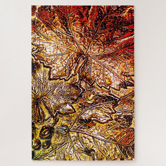 WORLD'S MOST DIFFICULT RED & GOLD GRAPE LEAVES JIGSAW PUZZLE (Vertical)