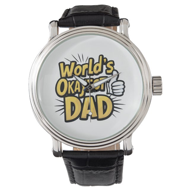 world's okayest dad black vintage leather watch (Front)