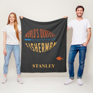 World's Okayest Fisherman Fishing Dad Personalized Fleece Blanket