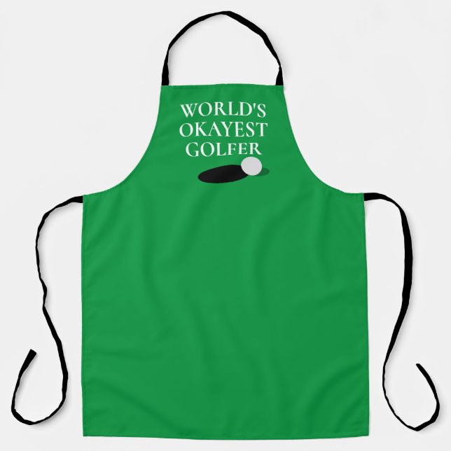 World's Okayest Golfer funny kitchen apron for men (Front)