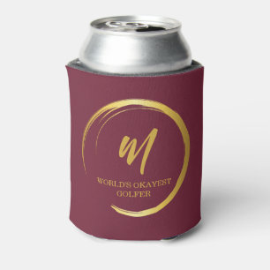 Worlds Okayest Golfer Gold Monogram Can Cooler