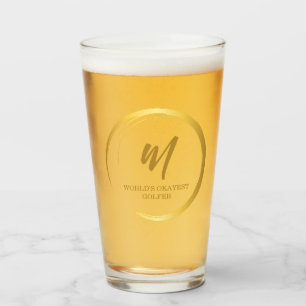 Worlds Okayest Golfer Gold Monogram Glass