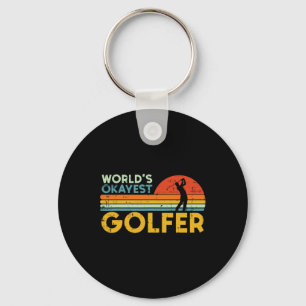 Worlds Okayest Golfer Retro Golf Joke Dad Men Wome Keychain