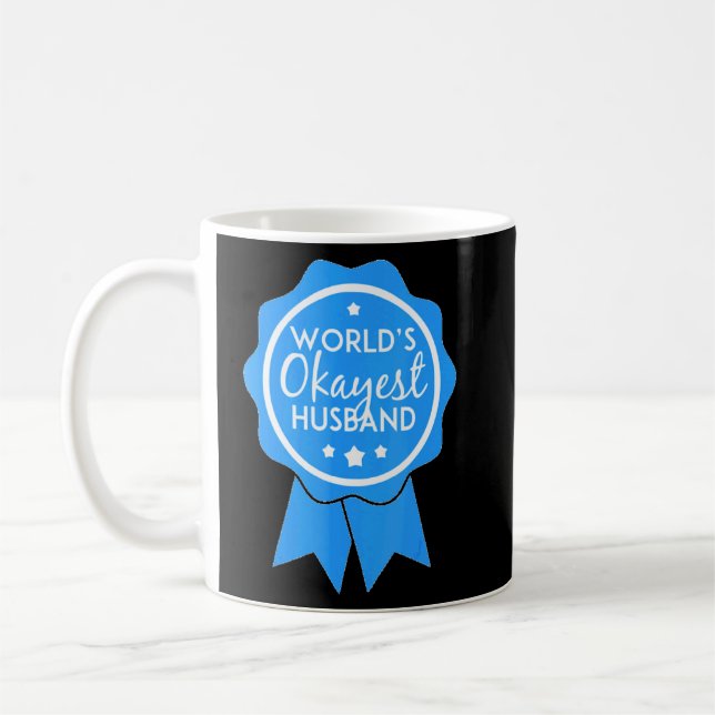 Worlds Okayest Husband Ribbon Hubby Blue  Coffee Mug (Left)