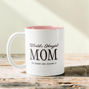 World's Okayest Mom Black Pink Typography Gift Two-Tone Coffee Mug