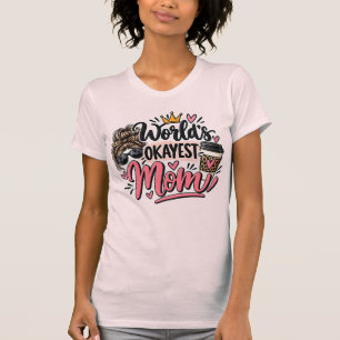 World's Okayest Mom Leopard Print Messy Bun T-Shirt