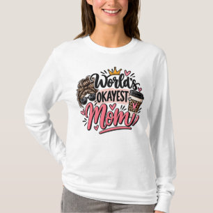 World's Okayest Mom Leopard Print Messy Bun T-Shirt