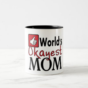 World's okayest mom red humour coffee mug