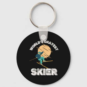 World's Okayest Skier Retro Vintage Ski Lover Skii Keychain