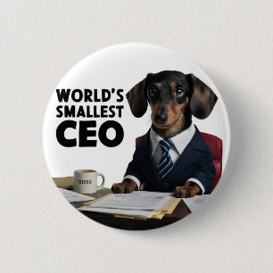 World's smallest CEO, cute funny dachshund in suit 2 Inch Round Button