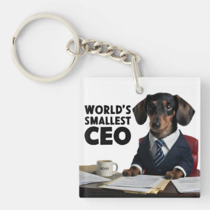 World's smallest CEO, cute funny dachshund in suit Keychain