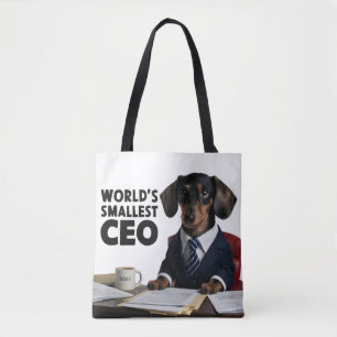 World's smallest CEO, cute funny dachshund in suit Tote Bag